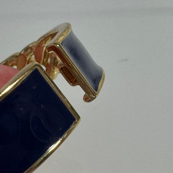 Gold Tone Navy Enamel Link Hinged Bangle Bracelet - Picture 7 of 7